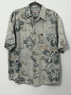 VTG Duke Kahanamoku 90s Mens XL Hawaiian Shirt Short Sleeve Floral Green Neutral